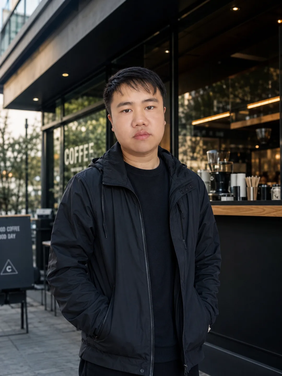 咖啡店门前的尹志豪